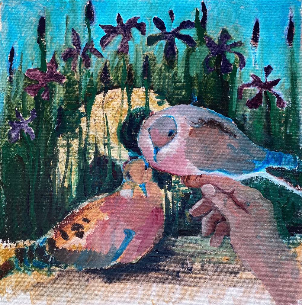 Mourning Doves, 2021, oil on canvas board,12″x12″