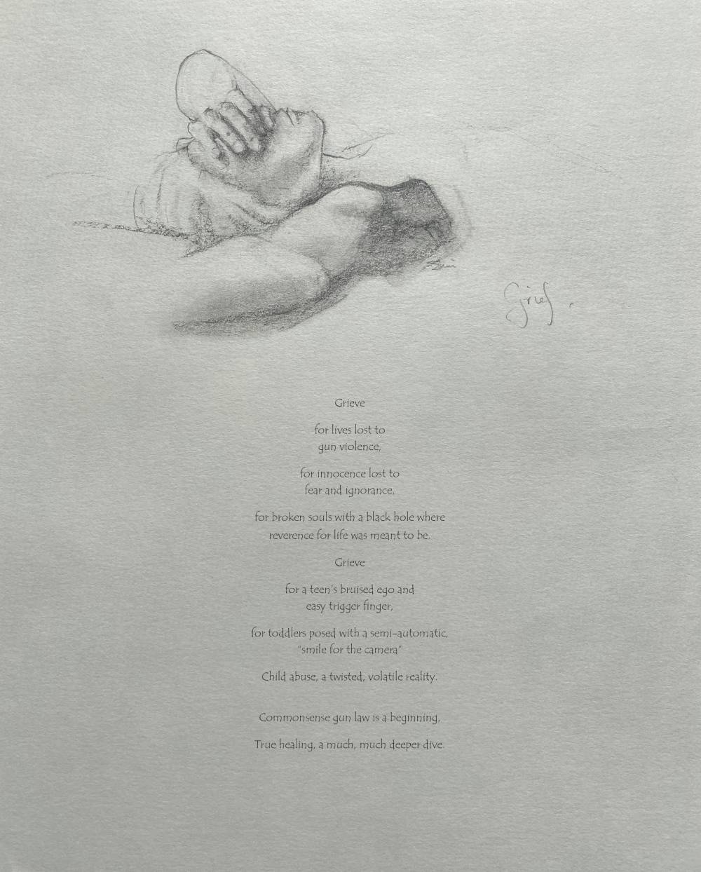Grief, 2021, graphite drawing, 9×11
